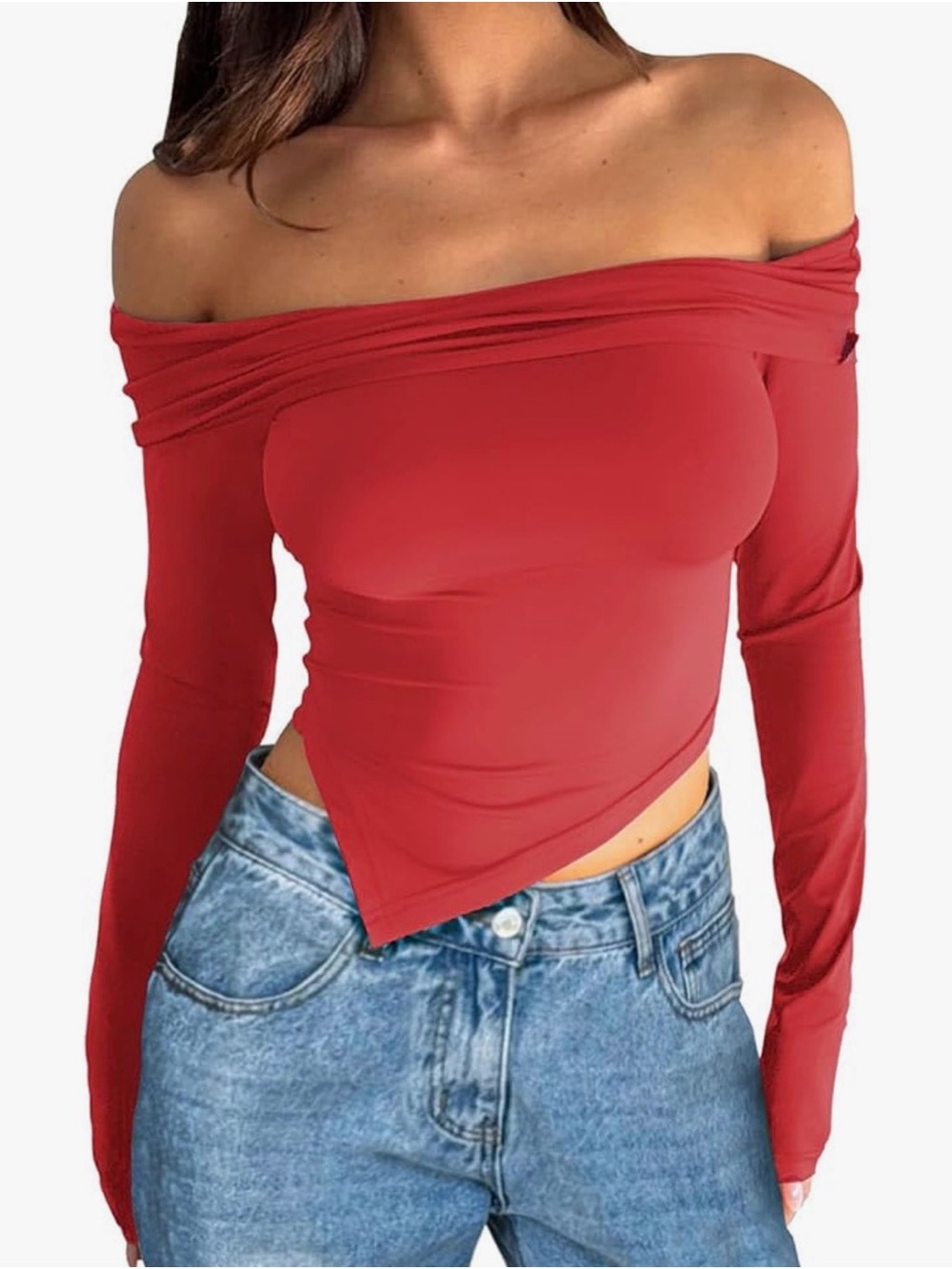 NEW Off-Shoulder Red Long Sleeve Women’s Y2K Top | M